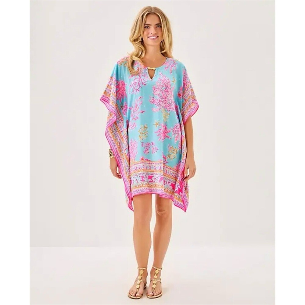 Lilly Pulitzer Lindamarie Caftan Dress Womens Small / Medium multi royal coral - Picture 4 of 6